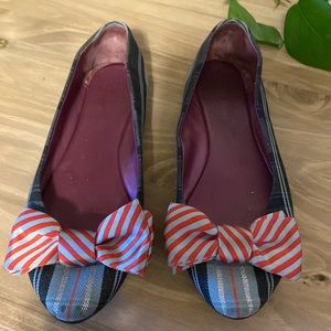 Coach 💗Poppy Cambria Tartan Flats, with Striped Bow, Size 7.5 B